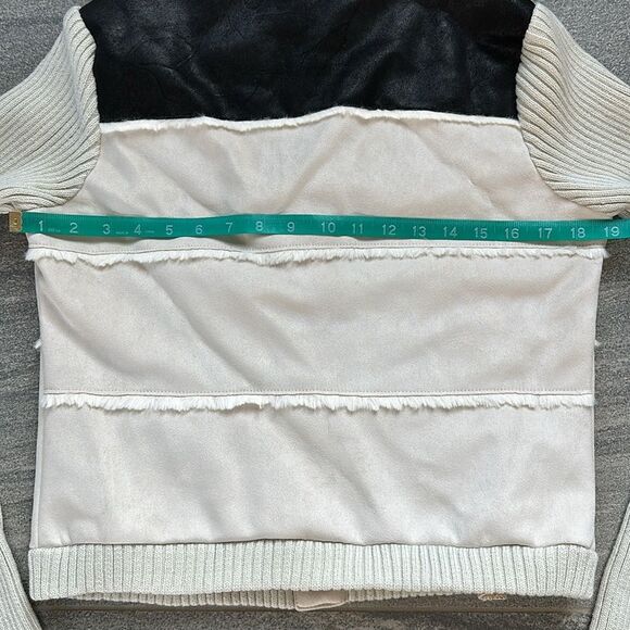 NWT Chaser Faux Suede Faux Fur Sweater Sleeve Snap Bomber Jacket w/ Pockets M - Picture 13 of 15